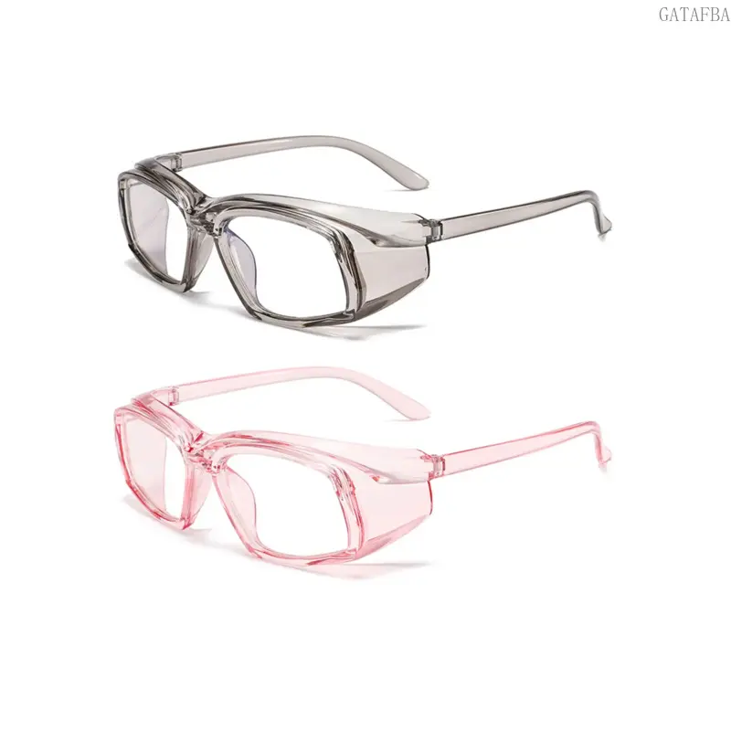 2PCS Full Wrap-Around Safety Glasses, HD Clear Flat Lenses, Wearable Over Prescription Glasses, Dustproof Windproof Protective Work Goggles with Multi-Color Frames, Durable Plastic Protective Gear