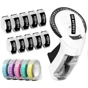 Embossing Label Maker With 15PK Macaroon Tapes Vintage Manual Labeler 3D Embossed 3/8 Inch Waterproof Labels For Scrapbooking Home Office Kids School