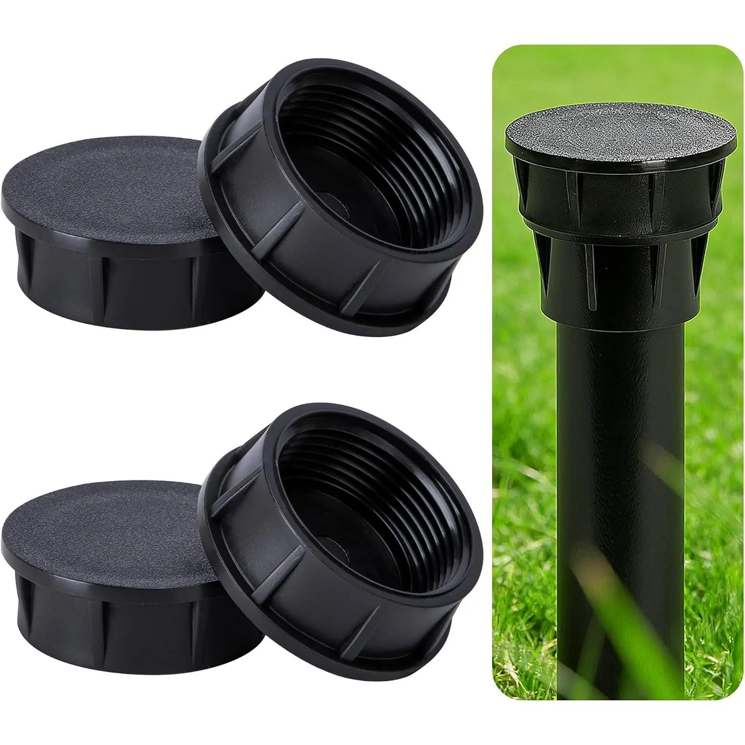 4 count Sprinkler  Caps,  Shut Off Cap with Sealing Ring | Black Sprinkler   Cover for Outside Lawn Yard Garden Watering Irrigation Systems