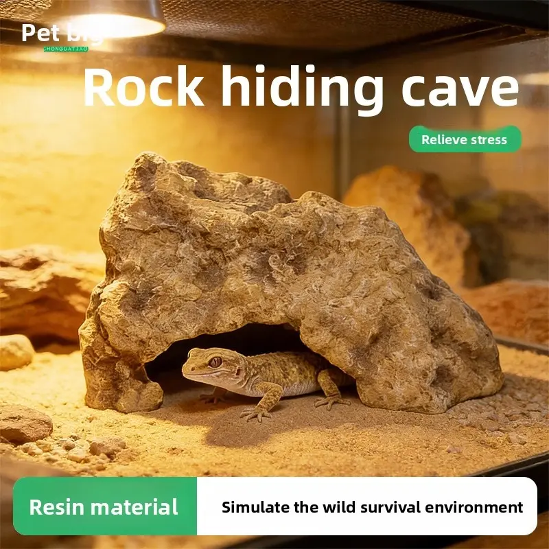 Reptile Hide Cave for Bearded Dragons & Lizards Pet Habitat Decoration & Tank Accessories