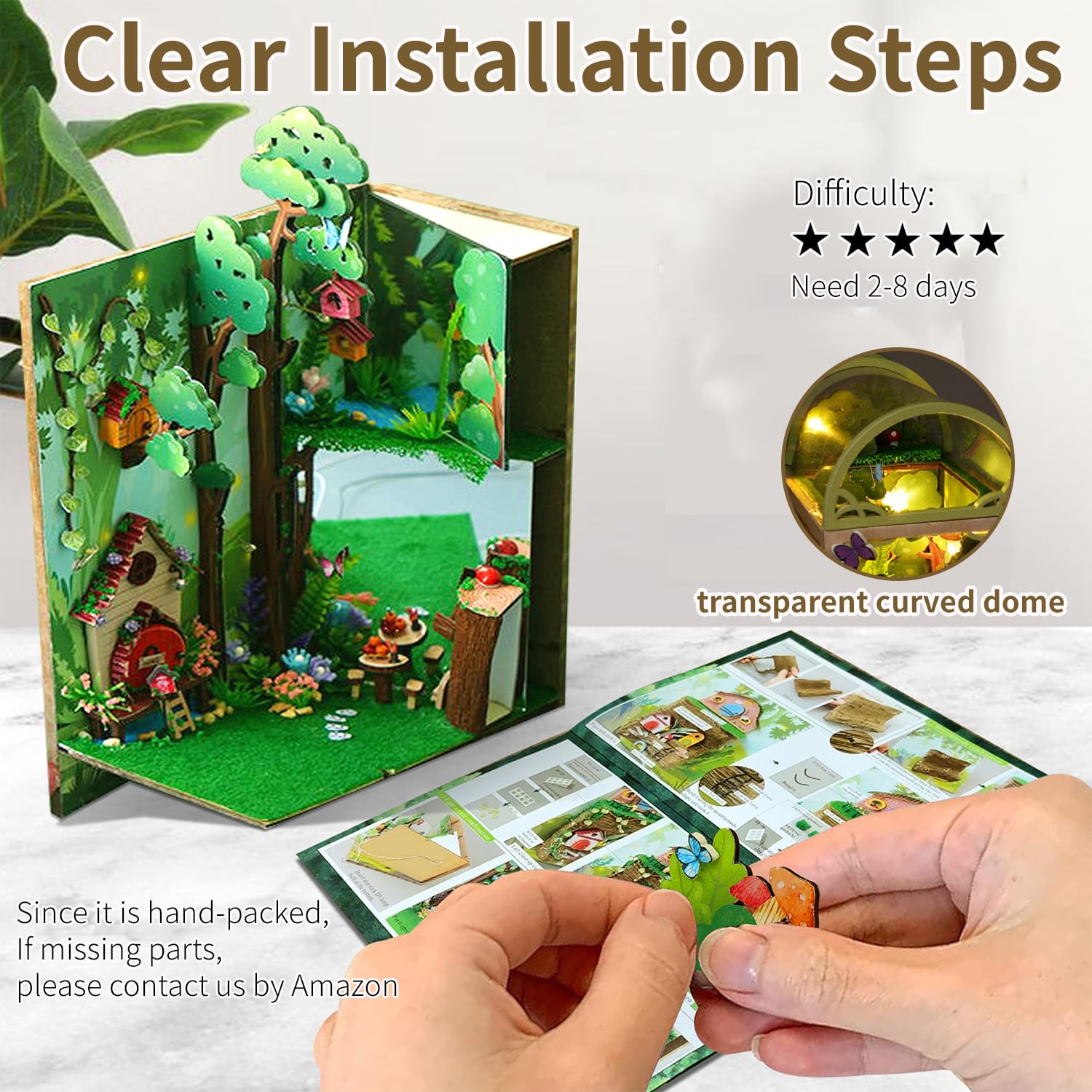 DIY Country Style Wooden Book Nook Kit with LED Light, 1 Set 3D Wooden Puzzle, 3D Desktop Decoration Ornament, DIY Model Kit for Bookshelf Decoration