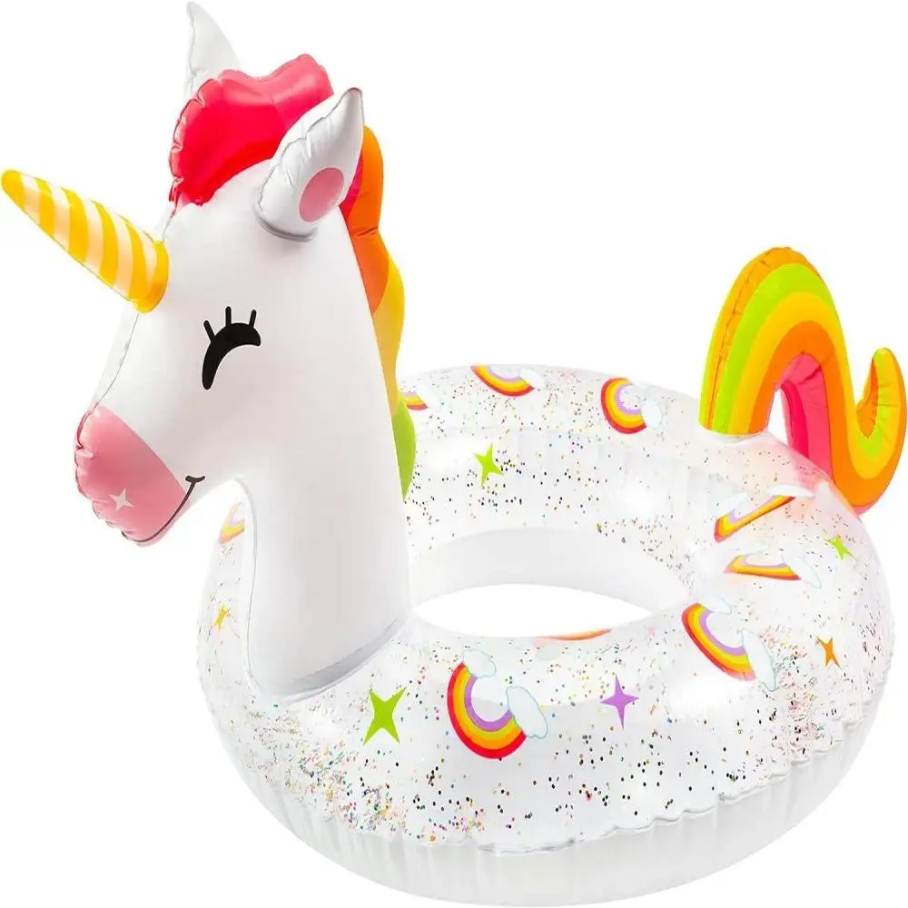 1pc Cute Unicorn-Shaped Glittered Inflatable Float - Single Size Swimming Aid, Pool Lounging Raft Tube for Outdoor Fun, Home & Festive Party Supplies, Party Bag Gift Option, One Piece