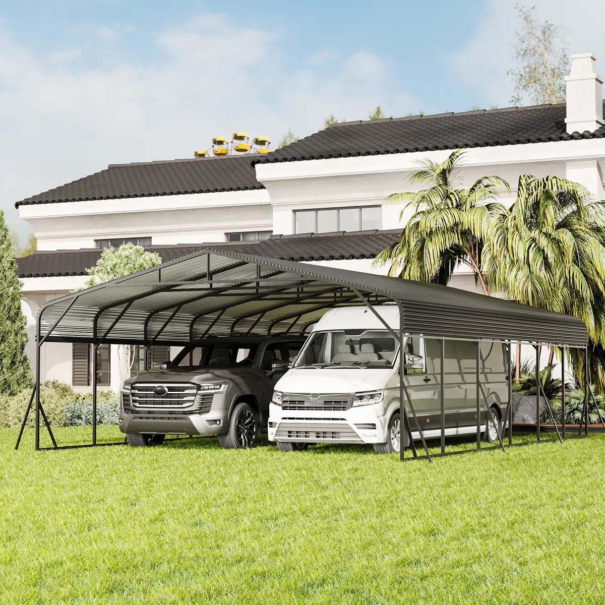 AobtkelCarport Canopy 20'X30' Heavy Duty Car Port Galvanized Steel Roof, Reinforced Stable Triangle Frame for Snowy Windy Metal Carports Enhanced Base Car Tent for Car,RV,Pickup,Boat,Truck,Tractor