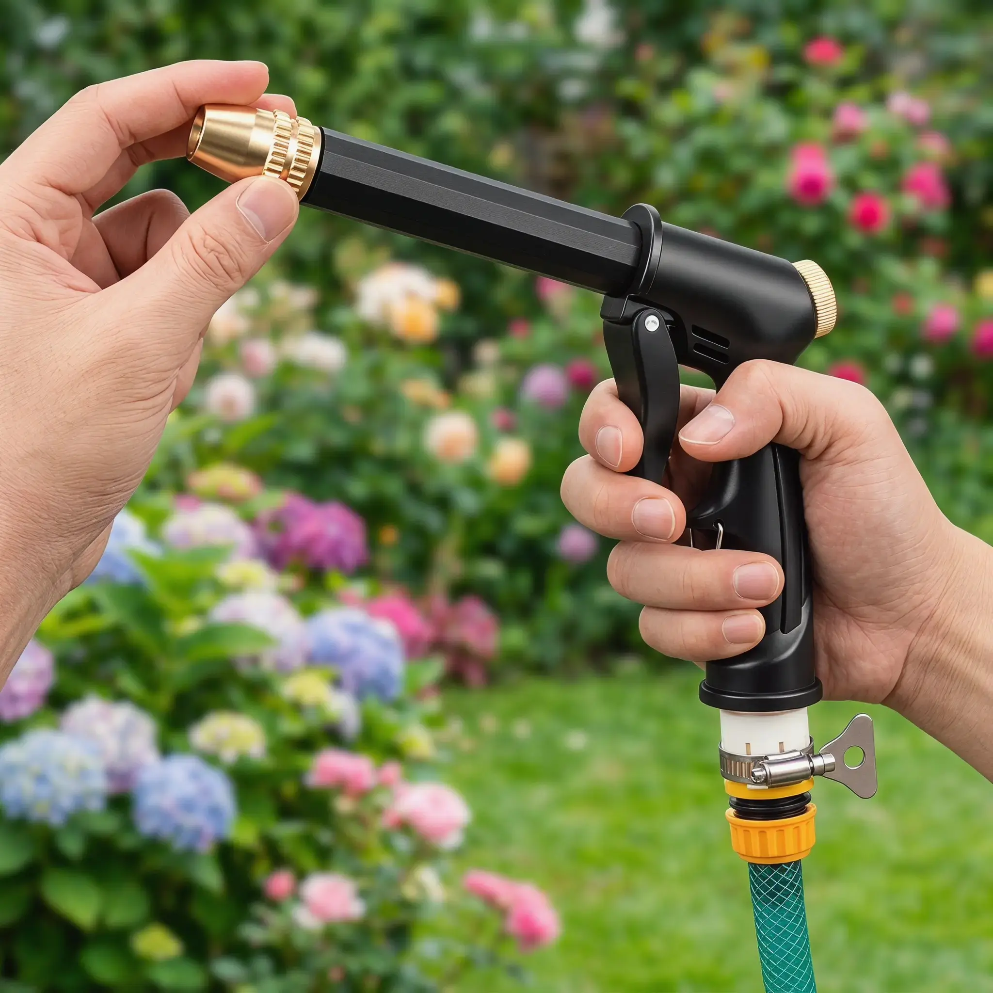Garden Sprayer Nozzle, Home Use Hose Spray Nozzle, Pet Bathing, Car Washing, Cleaning and Watering Nozzle with Foam Bucket, Watering Tool