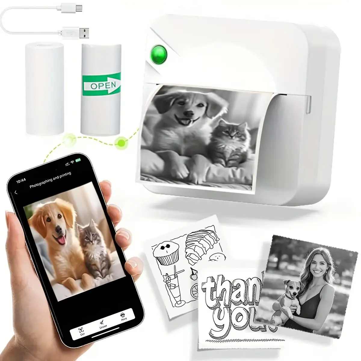 Portable Wireless Thermal Photo Printer, Ideal for Work, Study, Daily Use, Prints Photos, Text, Documents, Perfect Gift for Holidays