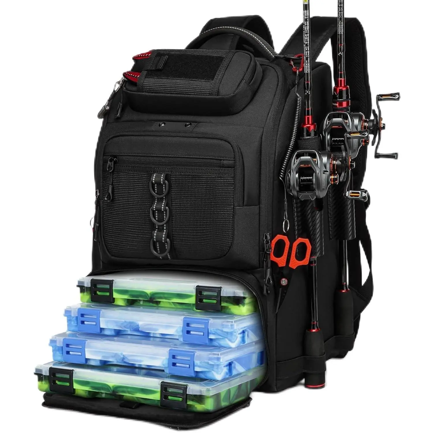 Fishing Tackle Backpack,40L Tackle Bag with 2 Rod Holders,Water-Resistant Large Storage Fishing Gear and Equipment(Black)