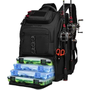 Fishing Tackle Backpack,40L Tackle Bag with 2 Rod Holders,Water-Resistant Large Storage Fishing Gear and Equipment(Black)