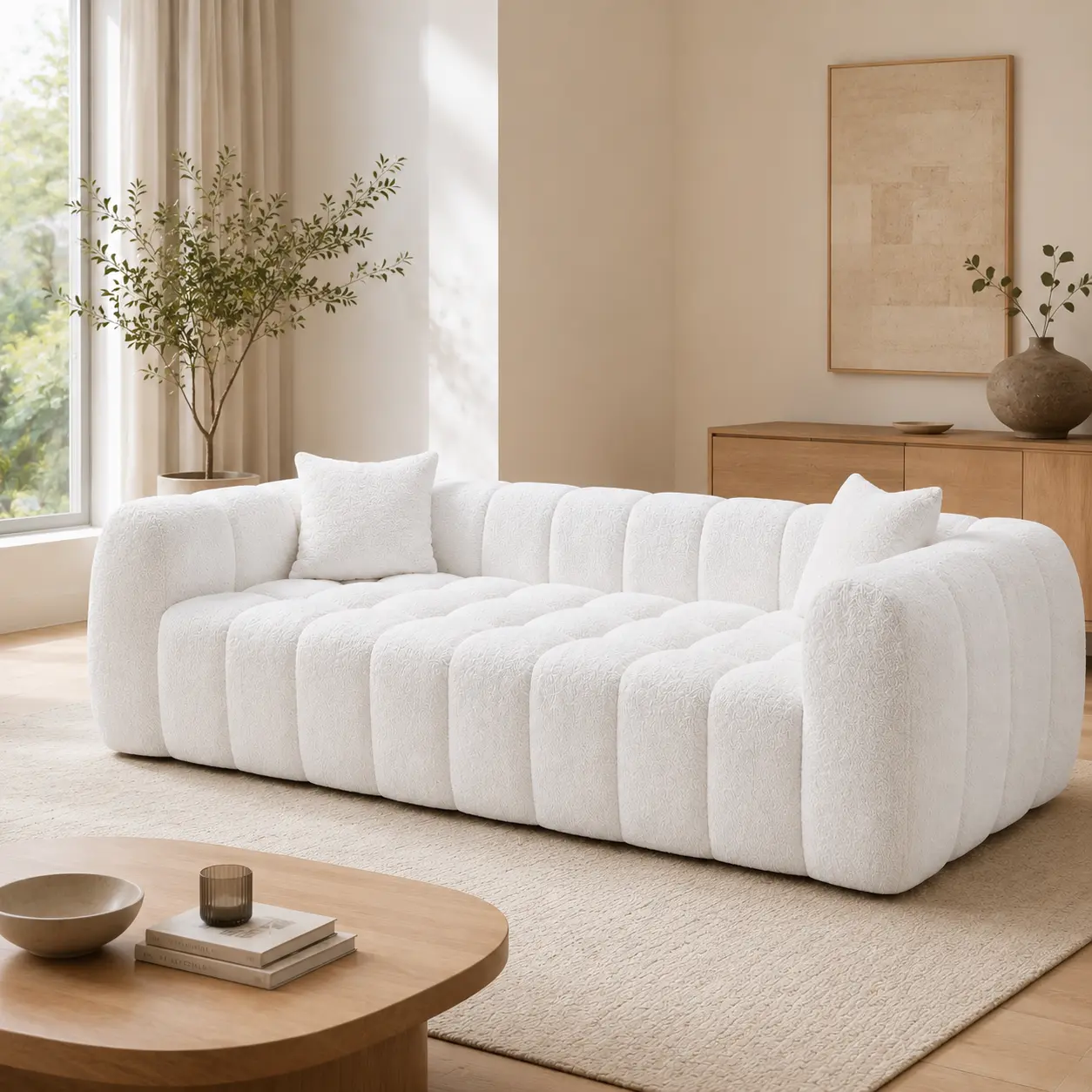 Marshmallow Cloud Compressed Sofa, 102.7" Oversized with Two Cushions, Modern Soft Boucle Sofa for Living Room, Apartment