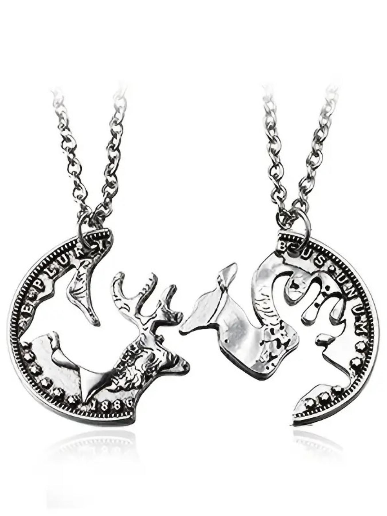 2pcs/set Unisex Asymmetrical Necklace with Deer Design, Casual Trendy Metal Feature, Fashionable Charms Necklace for Daily & Party Decoration, Western Jewelry, Men Jewelry, Friendship Jewelry