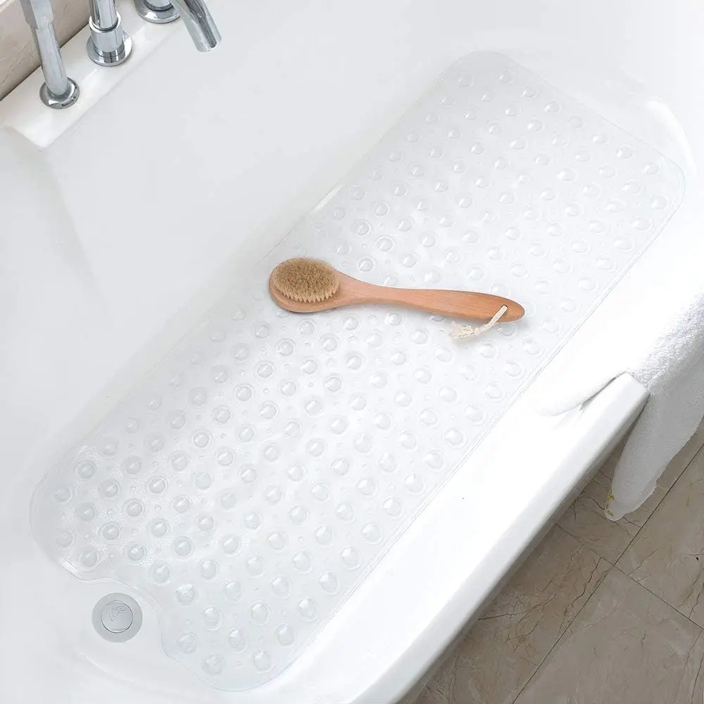 Extra Long Anti-Slip Grip Tub Shower Mat - 40x16 in Modern Soft PVC, Thick Cushioned with Massage Pebbles, 200 Strong Suction Cups, 176 Fast Flow Drain Holes, Machine Washable, 9 Stylish Shades for Home Bathroom, Rental Apartment
