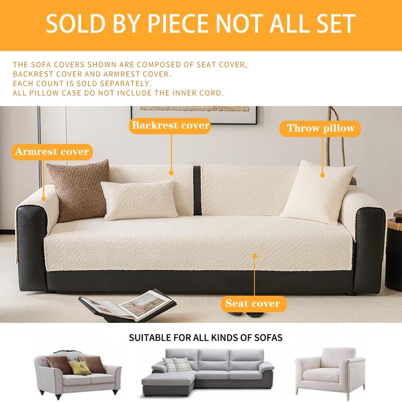 Pure Color Pearl Velvet Sofa Cover, Washable Sofa Slipcover, Pet-Friendly Anti-Slip Protector, Home Decor Furniture Protector for Living Room Bedroom