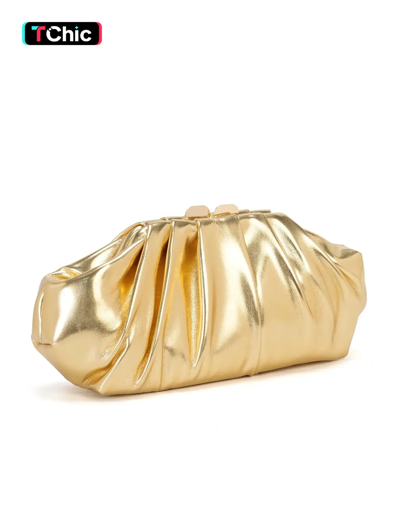 Shiny Cloud Bag, Folded Mouth Evening Bag, Elegant PU Material, Magnetic Closure, Shoulder Strap, Perfect for Weddings and Parties
