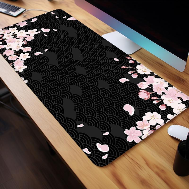Cherry Blossom Pattern Mouse Pad, 1 Count Oversized Thickened Non Slip Rubber Base Mouse Mat for Office Laptop, Desk Pad Protector for Office and Home, Gaming Desk Accessory