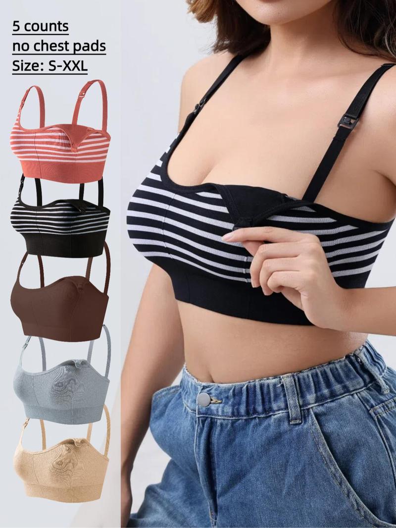 Maternity Solid Color/striped Print Nursing Bra, Adjustable Strap Seamless Double Layer Soft Support Nursing Bras, Maternity Underwear for All Seasons, Underwear for Women, Soft Fabric Bra