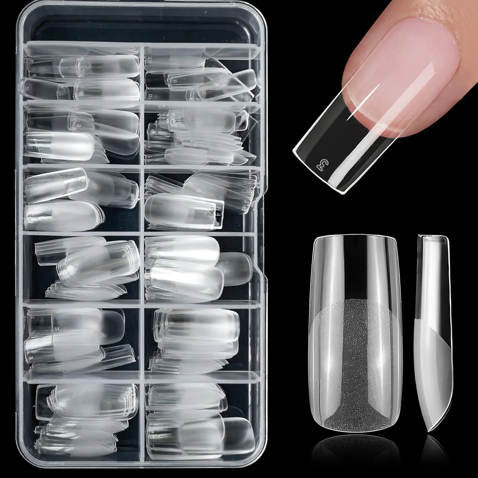 Clear Square Fake Nail Tips, 240pcs/box Full Cover Press on Nails, Acrylic Nails Tips, Nail Art Products, Professional Kit for Women & Girls