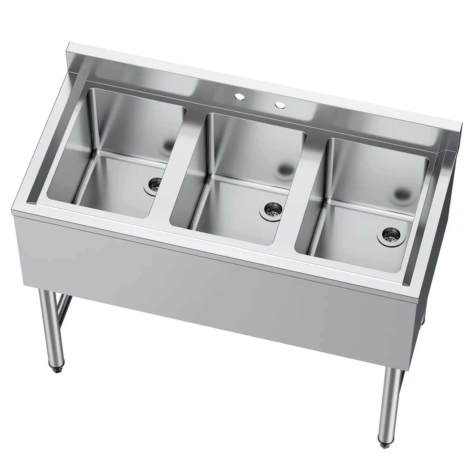 3 Compartment Sink, 304 Stainless Steel Construction, 4-inch Center Spacing, Triple Sink for Efficient Cleaning