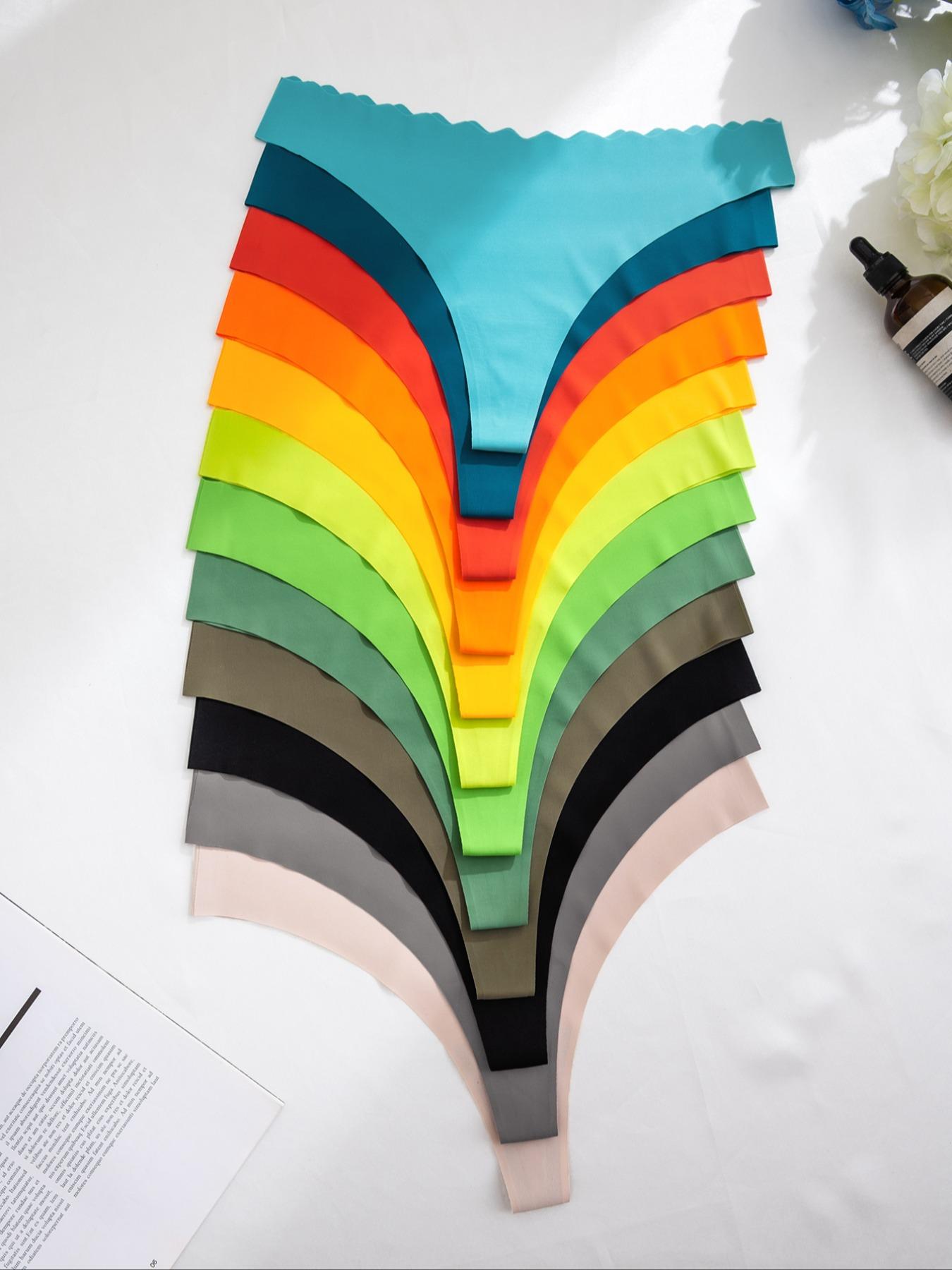 Women's Solid Scallop Trim Thong, Soft Comfy Breathable Seamless Drop Waist Panties for Daily Wear, Ladies Underwear for All Seasons, Panties Collection, Seamless Panties Set