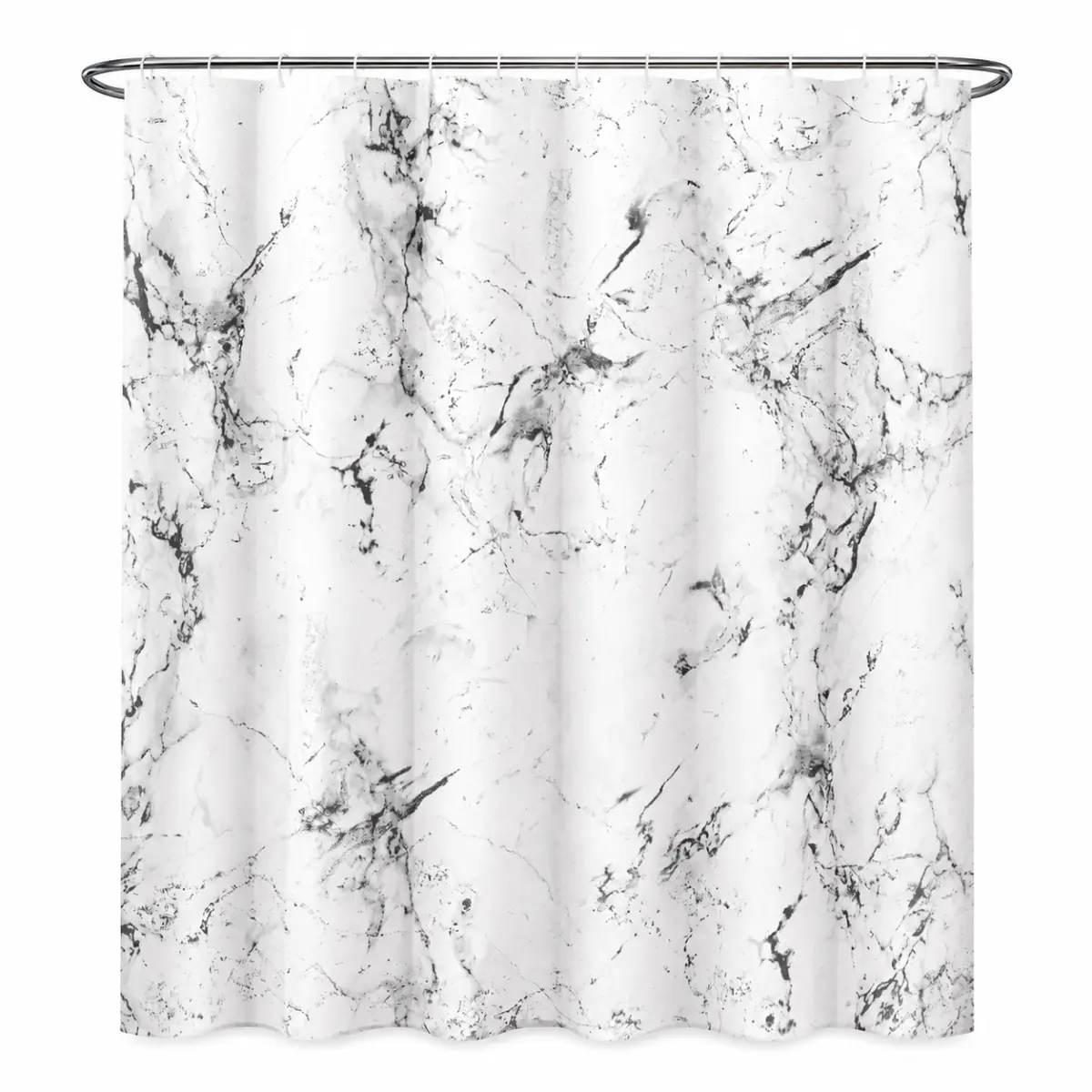 Decorative White Marble Shower Curtain with Modern Gray Veins, Elegant Minimalist Bathroom Decor, Stone Pattern Shower Curtains with Hooks for Home Bathrooms