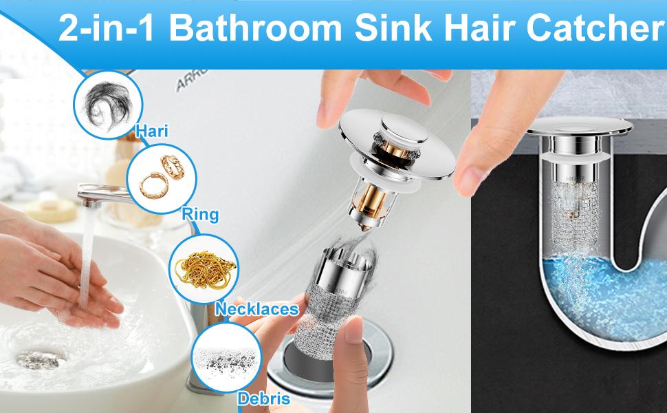 Bathroom Sink Stopper, Universal Drain Filter with Hair Strainer, Universal Bathroom Sink Drain Pop Up Stopper for Stainless Steel Floor Drain Filter Bathroom Sink Stopper, Universal Drain Filter with Hair Strainer, Universal Bathroom Sink Drain Pop Up Stopper for Stainless Steel Floor Drain Filter