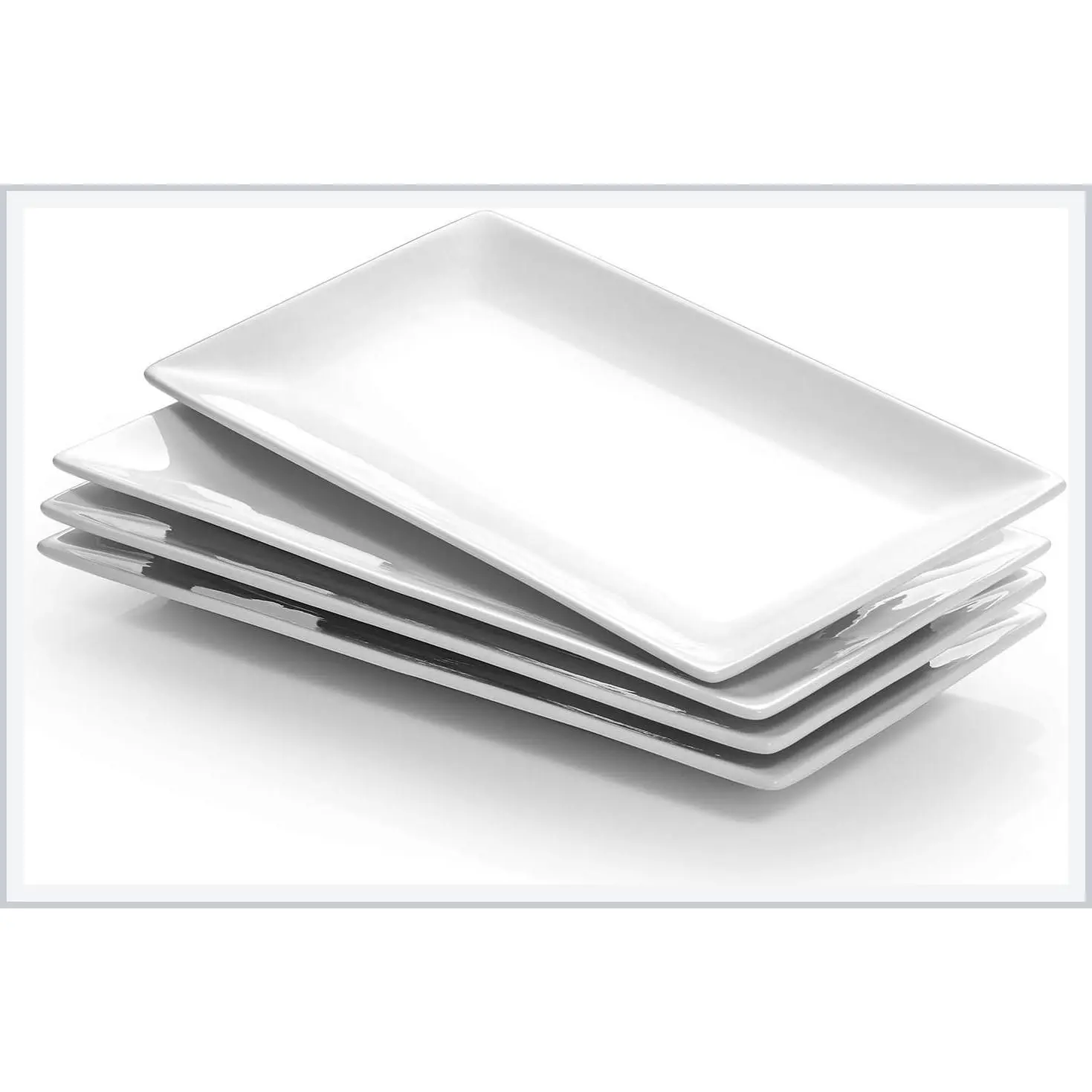 12" Rectangle Plates Set of 4 - White Serving Platters for Party, Wedding, and Entertaining - Rectangular Serving Trays Dishes for Steak, Taco, Sushi, Appetizer, Cake - Dishwasher & Oven SafeGift