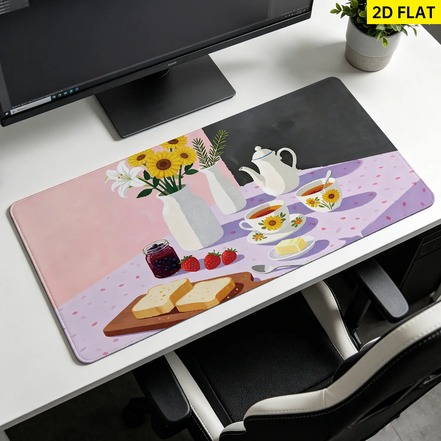 Large Printed Horizontal Sunflower & Tea Time Still Life Polyester Wall Tapestry - Home Decor Wall Hanging, No Installation Required, Gift for Family, Suitable for Dining Room, Indoor Use