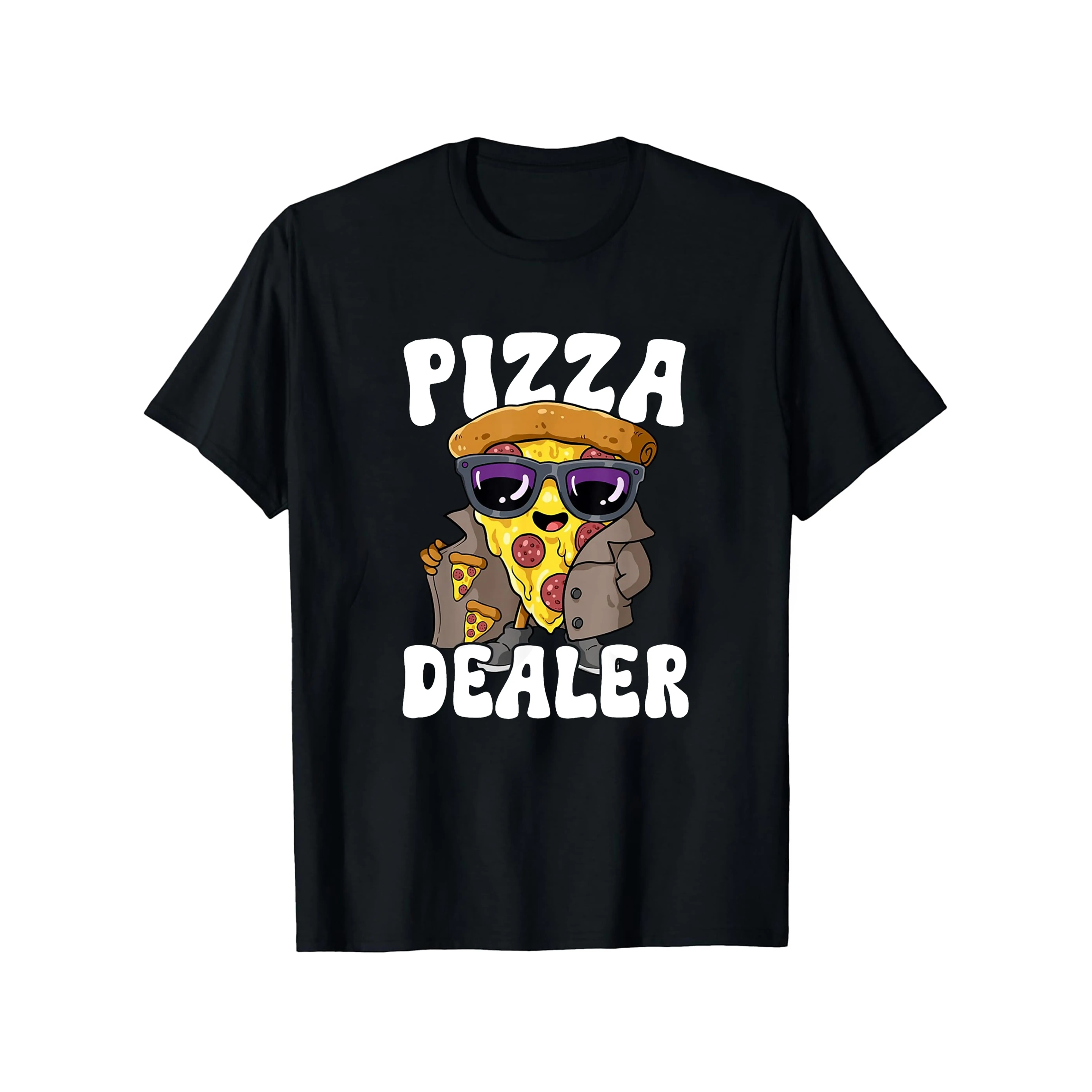 Men' & Women' Funny Pizza Dealer T-Shirt - Pizza Slice & Italian Sausage Slice Character Design with Pizza Box Graphic, Casual Short Sleeve Shirt for Pizza Lovers, Italian-Themed Gift Suitable for Pizza Makers & Enthusiasts