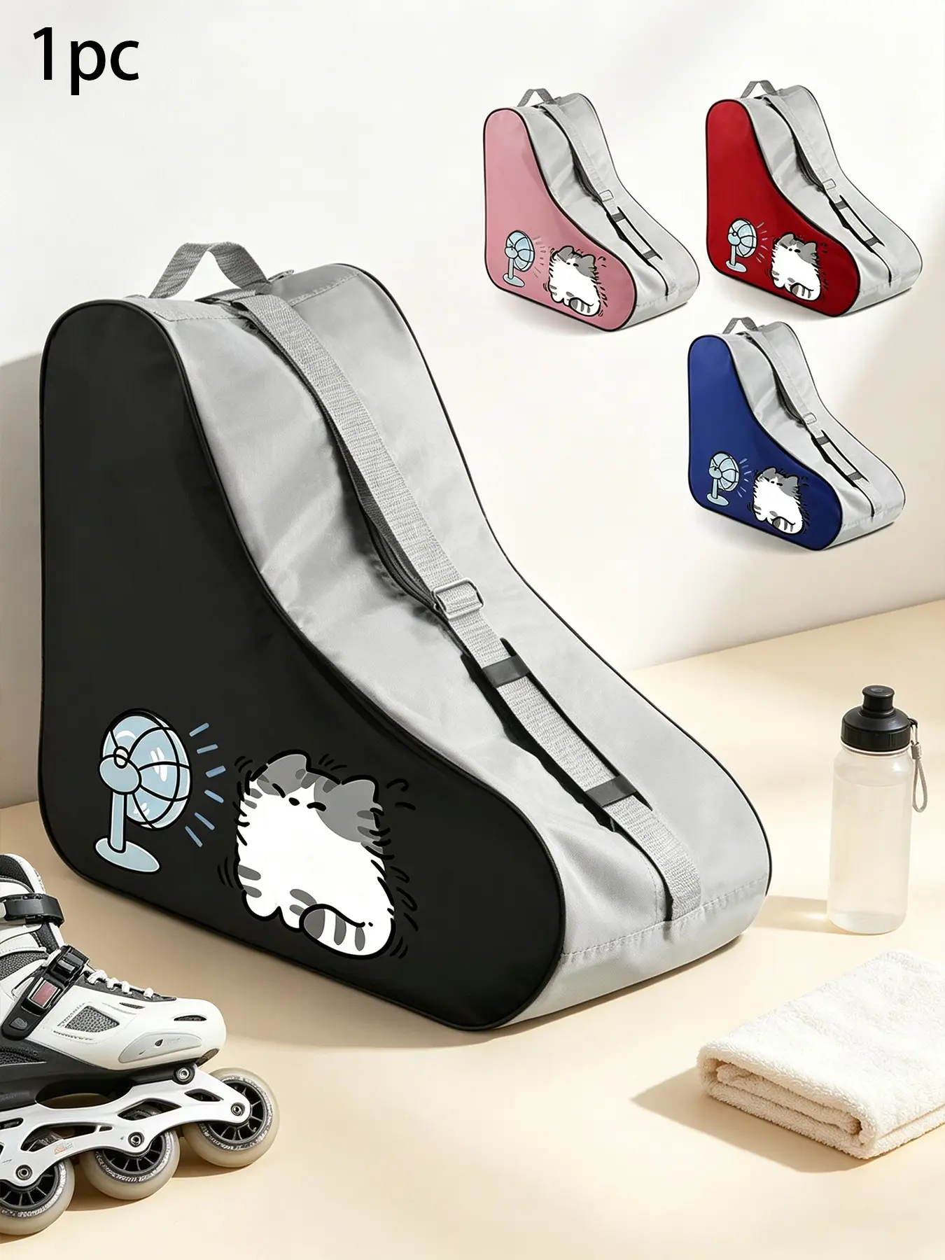 Cartoon Cat Print Roller Skates Storage Bag, Large Capacity Lightweight Breathable Travel Shoulder Handbag, Inline Skates Portable Gear Bag, Outdoor Sports Training Backpack, Versatile Use