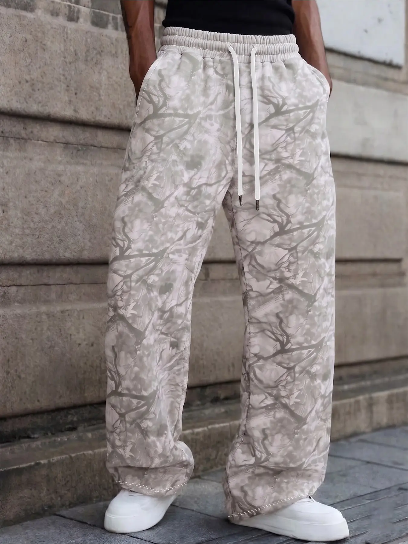 Men's Camouflage Digital Print Wide Leg Sweatpants, Graphic Sweatpants, Casual Fashion Sweatpants, Drawstring Waist Loose Fit Casual Sports Pants, Knitted Sports Pants, Trendy All-Season Men's Clothing