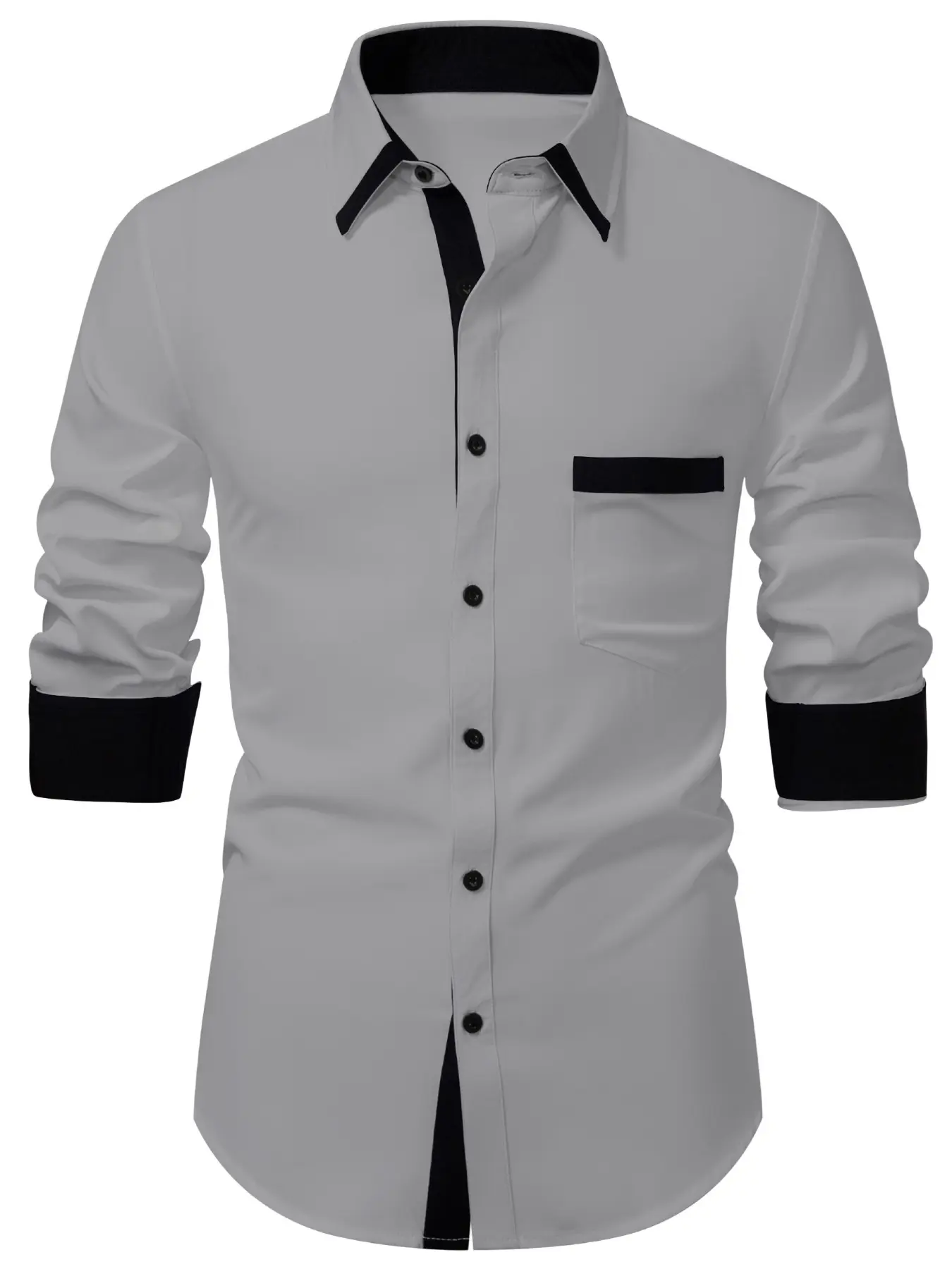 Men's Fashion Colorblock Long Sleeve Button Down Shirt with Pockets, Casual Button Front Outdoor Wear, Unique Men's Clothing, Stylish and Comfortable