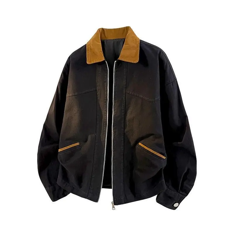 Men's Beige & Black Stripe Bomber Jacket - Casual Zip-Up Stand Collar Coat with Full-Zip Closure, Polyester Shell & Lining, Regular Fit for Spring/Fall Outdoor & Evening Dating - Versatile Everyday Jacket