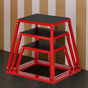 Garvee Heavy Duty Plyometric Jump Box Set – Steel Step Up Platform, Non-Slip Rubber Pad, 550lbs Capacity, for Home & Gym Strength Training, Step & Jump Exercise – Red