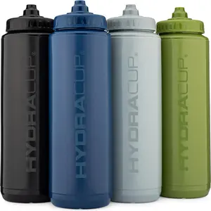 Hydra Cup Sport 4 Pack 32 oz Squeeze Water Bottles, Sports Water Bottle Pack with Fast Flow Valve, BPA-Free Squirt Water Bottles (Dark Colors)Gift
