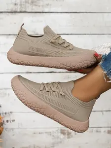 Women's Round Toe Sneakers, Lightweight Knit Sport Shoes, Comfortable Mesh, Casual Low Top, All Seasons, Slip-On Design