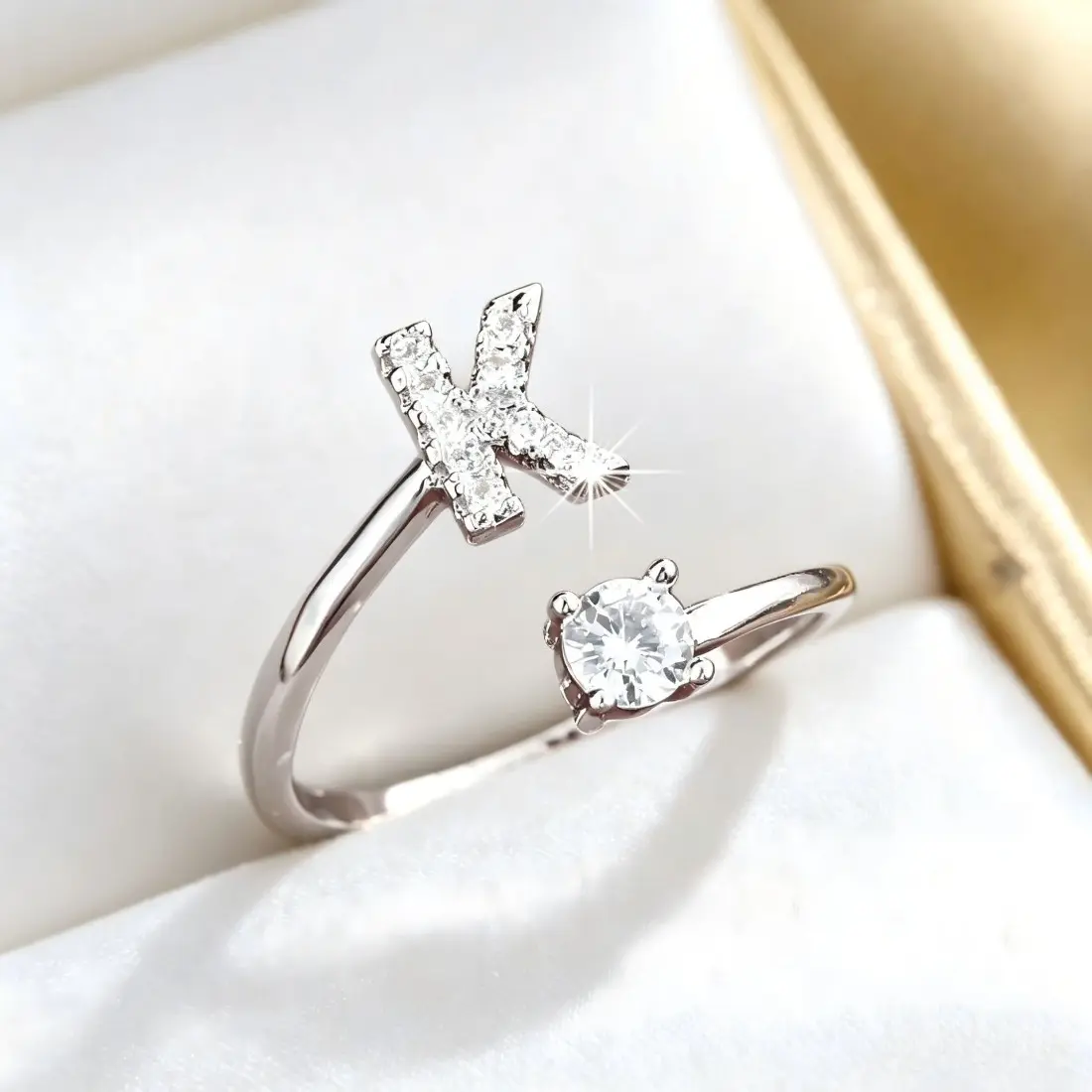 26 Letter Initial Ring for Women, 14K Gold Plated CZ Zircon Open Ring, Personalized Minimalist Alphabet Stackable Ring, Dainty Adjustable Fashion Jewelry for Everyday Wear, Parties & Date Nights