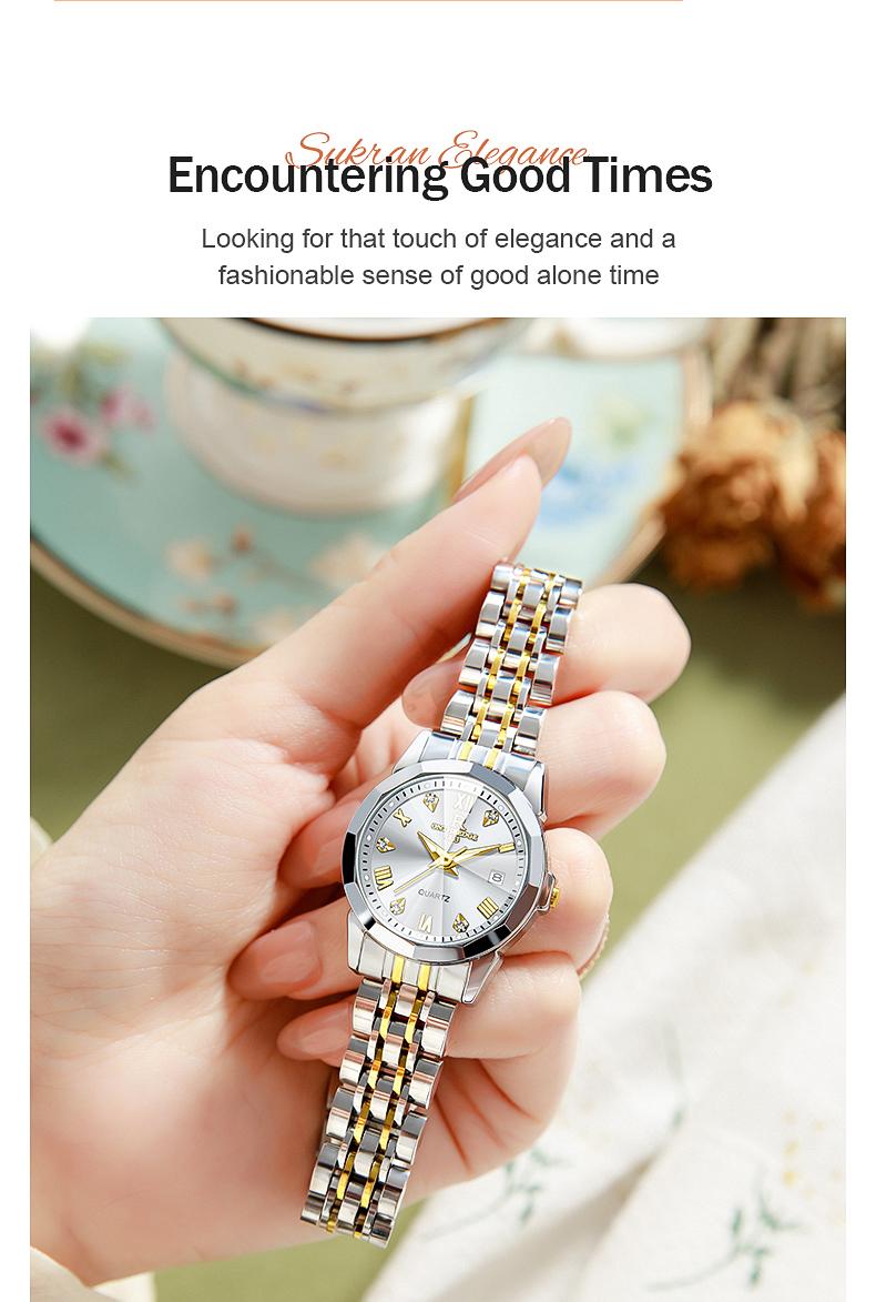 Elegant Women's Two-Tone Gold Silver Quartz Watch - Stainless Steel Wristwatch with Date, Roman Numerals, Luminous Hands, Luxury Business Casual Dress Watch, Perfect Gift for Wife Girlfriend Mom