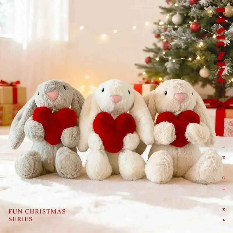 Christmas Plush Bunny Toy, Stuffed Bunnies, Long Ears Rabbit Stuffed Animal, Huggable Stuffed Animal, Valentine's Day Gift, Stuffed Animal Gifts, Christmas Tree Hugger, Soft and Cuddly