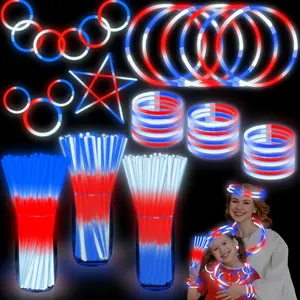 100 Pcs Glow Sticks 4th of July Party Favors,3 in 1 Neon Party Glow Bracelets and Necklaces Patriotic Red White Blue Glow Stick with Connectors for Kids & Adults Party Supplies,250th Anniversary Decorfidget toys