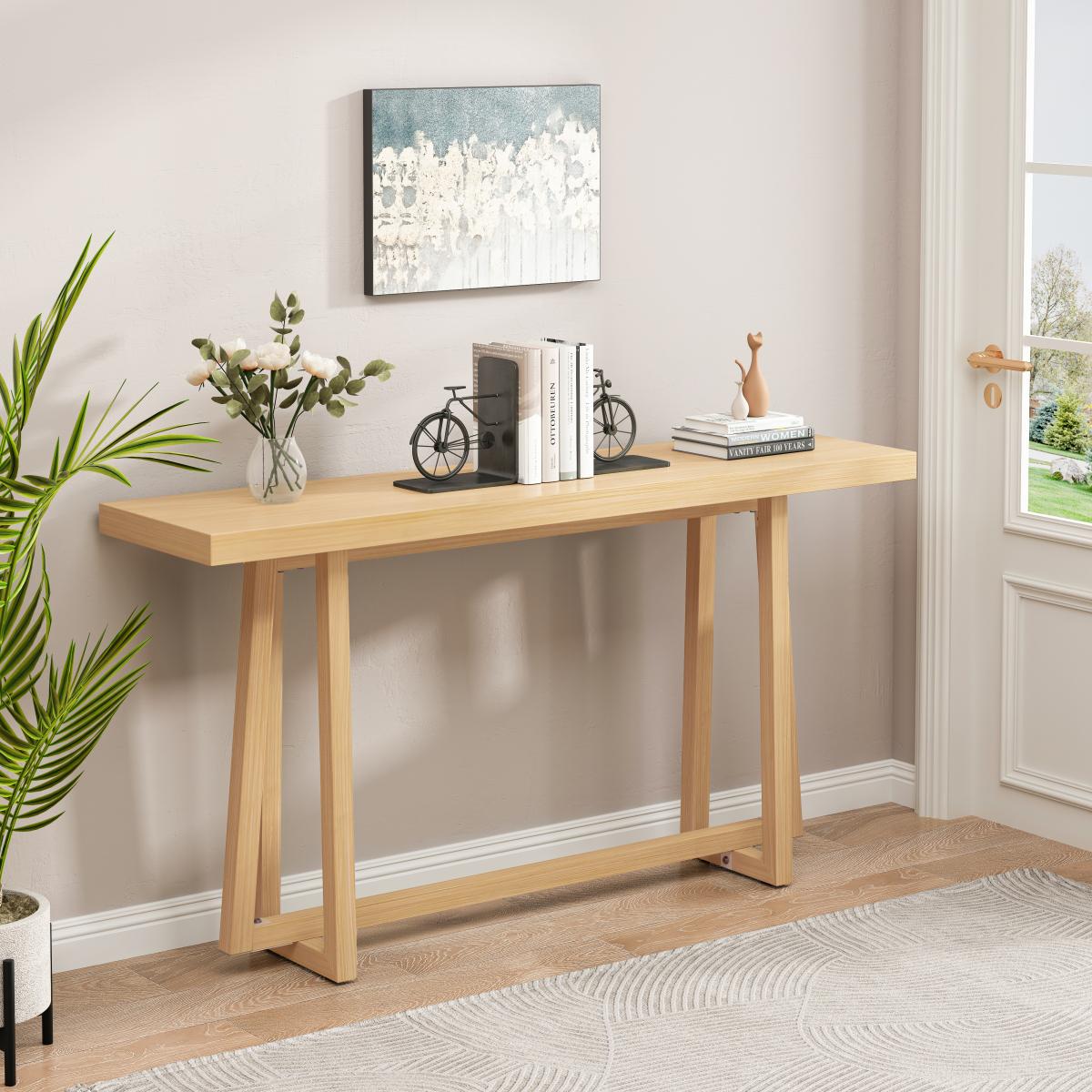 59.84'' Console Table, Stylish Rectangular Entryway Table, Outdoor Console Table for Patio, Sturdy Construction Hall Table, Sofa Table for Hallway, Living Room, Bed Room and Patio,Wood color, Natural    RR