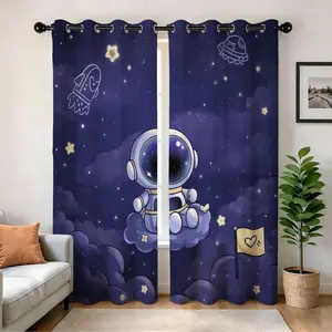 Half-Open Drapes with Astronaut Pattern, Polyester Privacy Curtain, 250gsm Fabric, Clear Design, Suitable for Balcony, Bedroom, Hotel