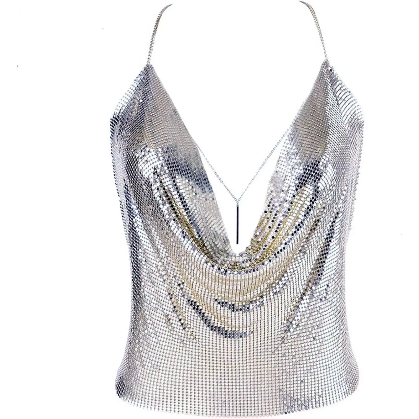 Gold Sexy Tops for Women Sparkly Deep V Neck Crop Tank Tops Cami Body Chain Top