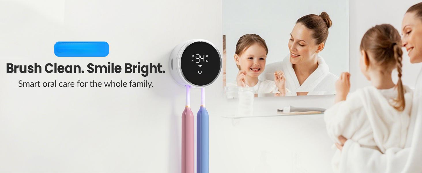Toothbrush Sanitizer and Holder, Toothbrush Holders for Bathroom, Tooth Brush Wall-Mounted Cleaner Organizer with Auto-Inductive Cover, Air Drying Fits Most Electric