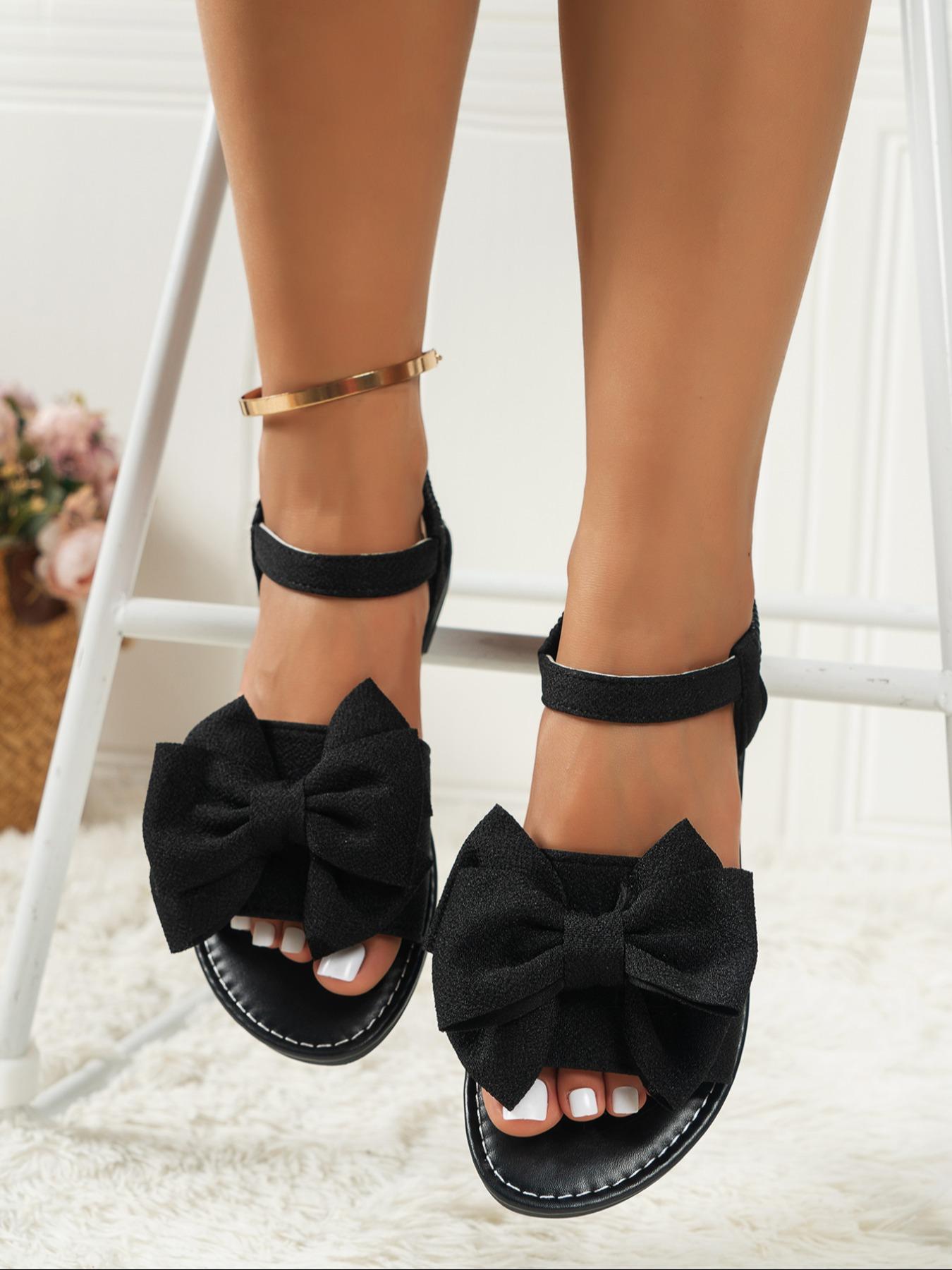 Women's Cute Bowknot Design Flat Sandals, Casual Versatile Flat Sandals for Summer Beach Vacation, Fashionable All-match Sandals for Daily Life Footwear