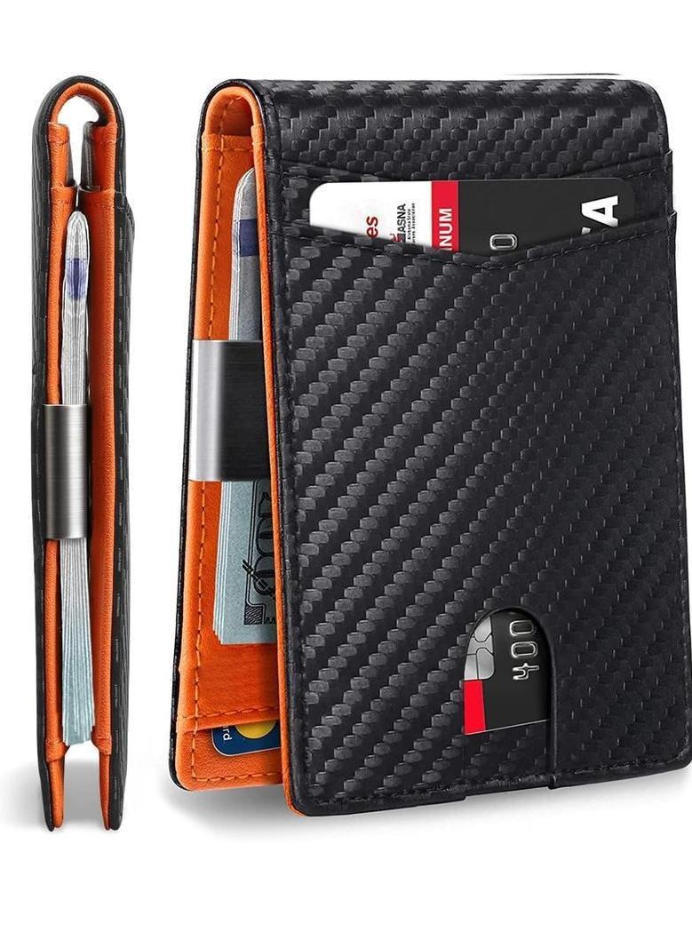 2026 New Slim Minimalist Carbon Fiber Men's Wallet - RFID Blocking Protection Bifold | Durable Money Clip & Multiple Card Slots | Everyday Essential