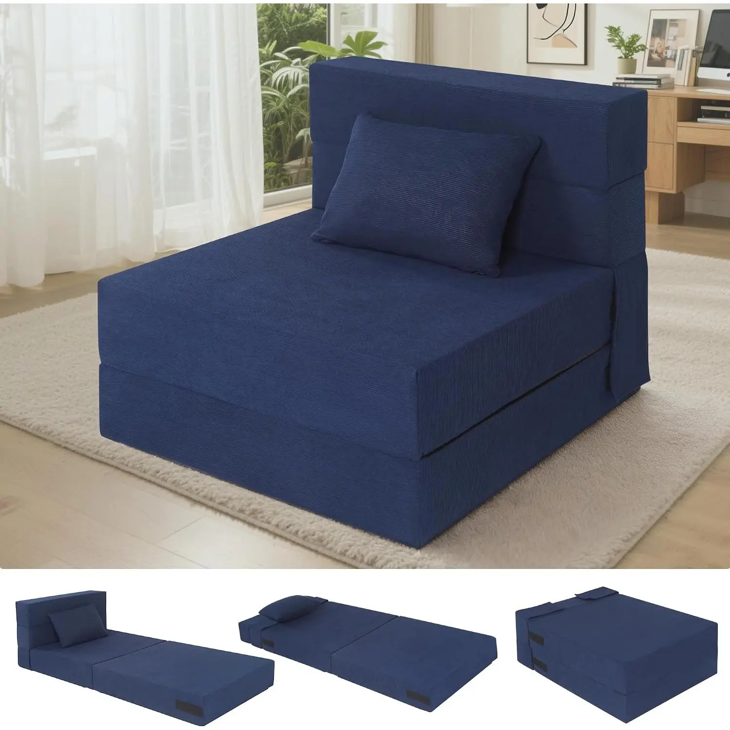 Foldable Sofa Mattress Memory  Chair Single Size, Dark Grey
