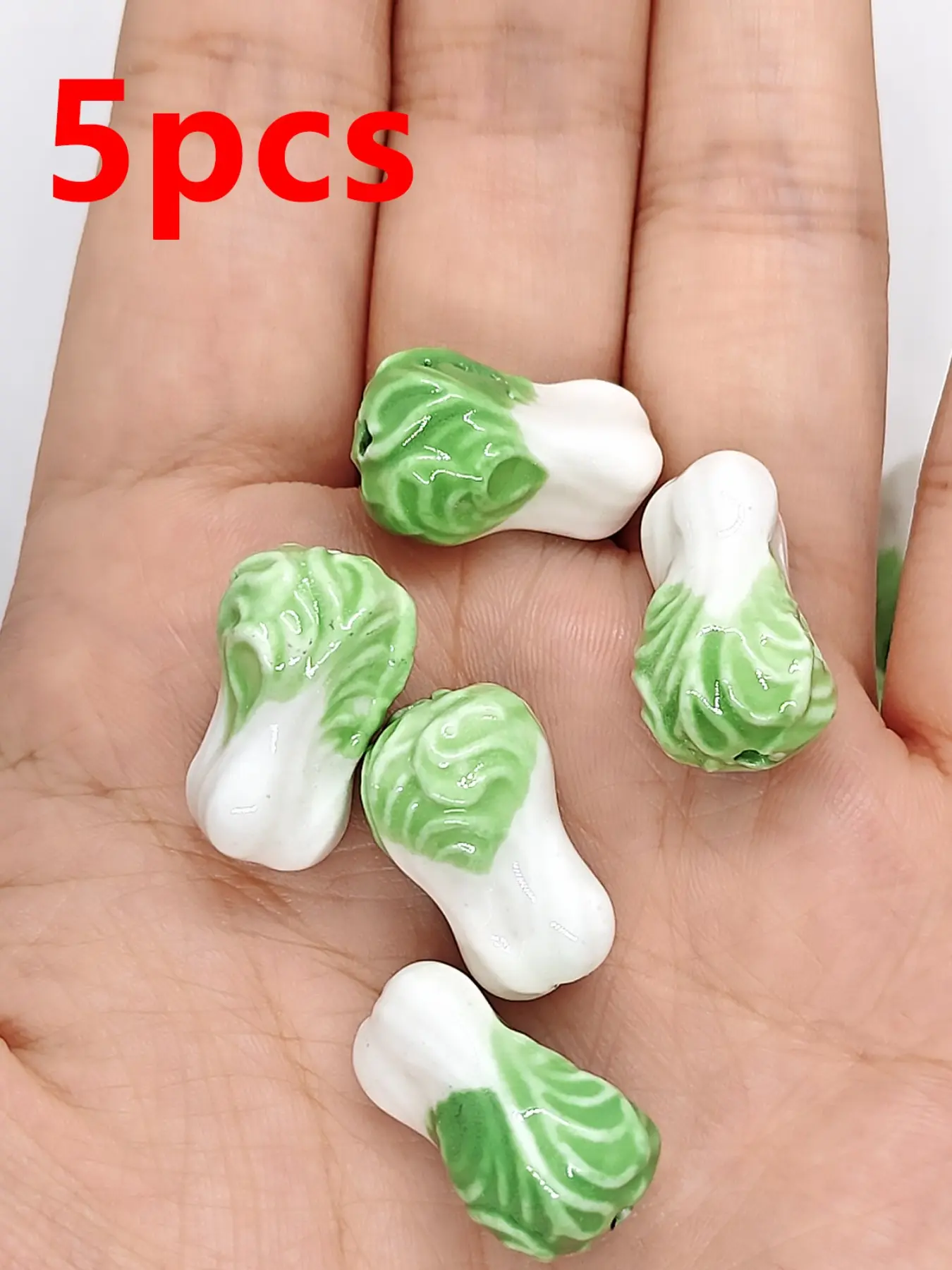 5pcs Cabbage Ceramic Beads, Fresh Vegetable Style, Handmade DIY Jewelry Accessories, Fashionable Ceramics for All Seasons