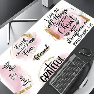 Pink Religious Inspirational Scripture Large Gaming Mouse Pad,Non Slip Mousepad,Aesthetic Desktop Drotection Pad,Washable Rubber Pad Non-Slip Lock Edge Multi-Size Mouse Pad Suitable For Home Office,Office Accessories,Good Gift for Family and friends