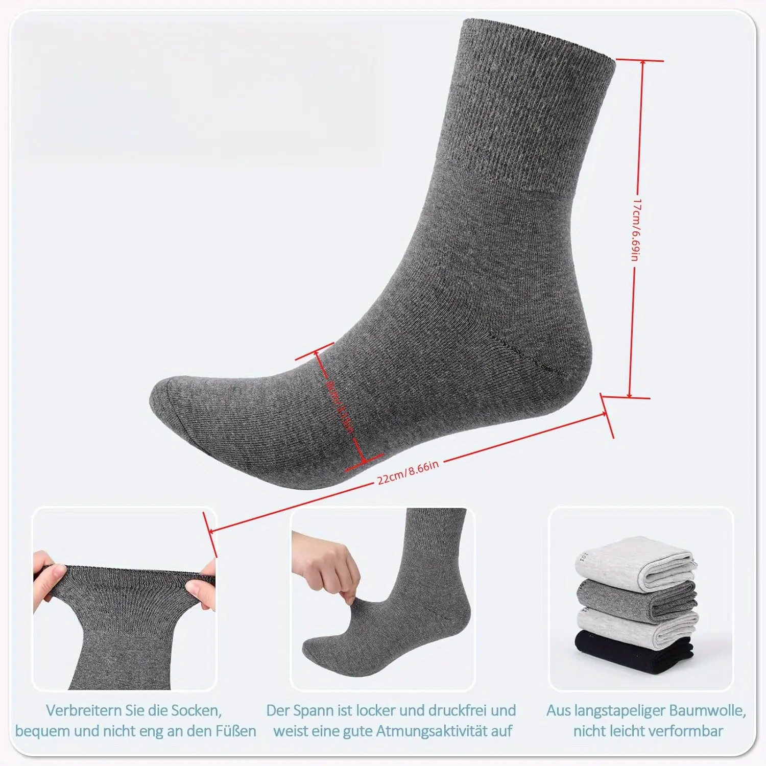 5 Pairs Diabetic Socks, Unrestrictive Extra Loose, Seamless Toes, Elastic Cuff, Non-Binding Top, Ideal Gift for Seniors, Unisex