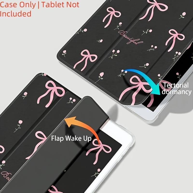 Butterfly Bow Flower Triple-Fold Flip Stand Pen Holder Shockproof Tablet Case Suitable for iPad Air 4th/Air 5th (10.9-Inch) 7/8/9th (10.2-Inch 5th/6th/Air1/Air2 (9.7-Inch Air3rd (10.5-Inch) Pro (11-Inch) 10th Generation