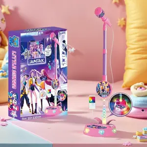 Anime singing girl group karaoke microphone toy with colorful LED lights, encouraging singing, with Tpye-C phone connection cable, playing music toys, enhancing confidence, singing microphone, perfect birthday gift for girls and children