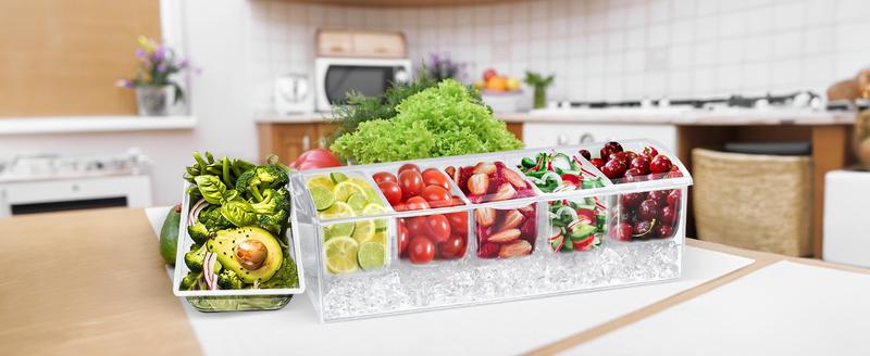 7CODE Condiment Tray with Stainless Steel 5 Spoons, 5 Forks and 1 Clip, Chilled Condiment Server, Condiment Server, Bar Garnish Holder on Ice, Bar Accessories Fruit and Salad with Removable Trays and Lid 7CODE Condiment Tray with Stainless Steel 5 Spoons, 5 Forks and 1 Clip, Chilled Condiment Server, Condiment Server, Bar Garnish Holder on Ice, Bar Accessories Fruit and Salad with Removable Trays and Lid